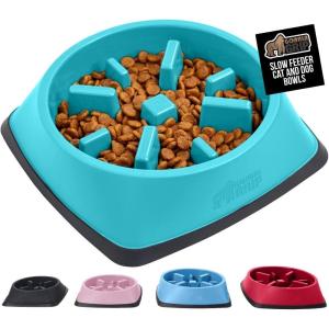 GORILLA GRIP Patent Pending Slow Feeder Dog Bowls, Interactive Puzzle Toy for Dogs and Cats Food Training, Keeps Pets Busy and Prevents Puppy Overeating, All Breeds, 100% BPA Free, 2 Cup, Gray(Turquoise)