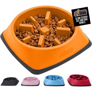 GORILLA GRIP Patent Pending Slow Feeder Dog Bowls, Interactive Puzzle Toy for Dogs and Cats Food Training, Keeps Pets Busy and Prevents Puppy Overeating, All Breeds, 100% BPA Free, 2 Cup, Gray(Orange)