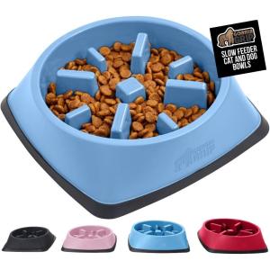 GORILLA GRIP Patent Pending Slow Feeder Dog Bowls, Interactive Puzzle Toy for Dogs and Cats Food Training, Keeps Pets Busy and Prevents Puppy Overeating, All Breeds, 100% BPA Free, 2 Cup, Gray(Light Blue)
