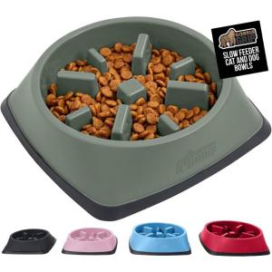 GORILLA GRIP Patent Pending Slow Feeder Dog Bowls, Interactive Puzzle Toy for Dogs and Cats Food Training, Keeps Pets Busy and Prevents Puppy Overeating, All Breeds, 100% BPA Free, 2 Cup, Gray(Sage)