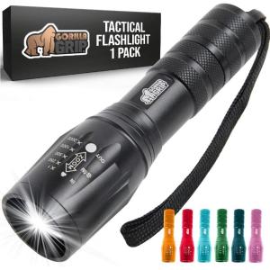 GORILLA GRIP Powerful LED Tactical Flashlight, 750 FT High Lumens 5 Adjustable Modes, Water Resistant, Ultra Bright Zoom Flashlights, Small Mini Flash Light, Camping, Night Dog Walking, Black(Black)