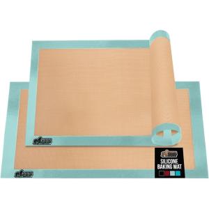 GORILLA GRIP Reusable Nonstick Silicone Baking Mat, 2-Pack, BPA-Free Oven Safe Food Liner for Toaster Ovens, Mini Cookie Sheets, Easy Clean, Holiday Baking Essentials, 11.75×8.25, Quarter Sheet, Black(Mint)