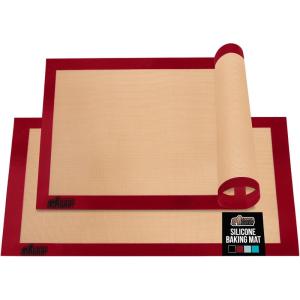 GORILLA GRIP Reusable Nonstick Silicone Baking Mat, 2-Pack, BPA-Free Oven Safe Food Liner for Toaster Ovens, Mini Cookie Sheets, Easy Clean, Holiday Baking Essentials, 11.75×8.25, Quarter Sheet, Black(Red)