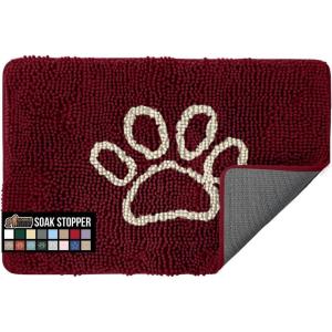 GORILLA GRIP SOAKSTOPPER Dog Door Mat, Machine Washable Rug Absorbent Doormat Captures Moisture Mud Dirt, Quick Dry Soft Chenille Entryway Rugs Indoor Entrance Mats for Dog Paws, 24×17 Black White(Burgundy)