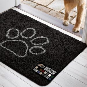 GORILLA GRIP SOAKSTOPPER Dog Door Mat, Machine Washable Rug Absorbent Doormat Captures Moisture Mud Dirt, Quick Dry Soft Chenille Entryway Rugs Indoor Entrance Mats for Dog Paws, 24×17 Black White(Black)