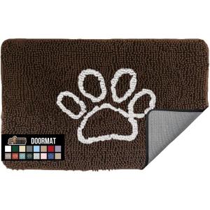 GORILLA GRIP SOAKSTOPPER Dog Door Mat, Machine Washable Rug Absorbent Doormat Captures Moisture Mud Dirt, Quick Dry Soft Chenille Entryway Rugs Indoor Entrance Mats for Dog Paws, 24×17 Black White(Brown)