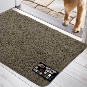 GORILLA GRIP SOAKSTOPPER Dog Door Mat, Machine Washable Rug Absorbent Doormat Captures Moisture Mud Dirt, Quick Dry Soft Chenille Entryway Rugs Indoor Entrance Mats for Dog Paws, 24×17 Black White(Cappuccino)
