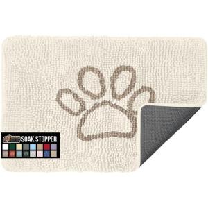 GORILLA GRIP SOAKSTOPPER Dog Door Mat, Machine Washable Rug Absorbent Doormat Captures Moisture Mud Dirt, Quick Dry Soft Chenille Entryway Rugs Indoor Entrance Mats for Dog Paws, 24×17 Black White(Cream)