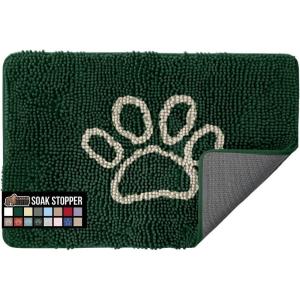 GORILLA GRIP SOAKSTOPPER Dog Door Mat, Machine Washable Rug Absorbent Doormat Captures Moisture Mud Dirt, Quick Dry Soft Chenille Entryway Rugs Indoor Entrance Mats for Dog Paws, 24×17 Black White(Deep Green)
