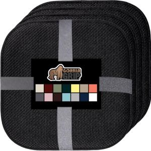 GORILLA GRIP Slip Resistant Chair Cushions, No Ties Required, Memory Foam Pads for Dining Room, Kitchen Table, Office, Rocking Chairs, Plush Seat Cover Cushion Pad, Home Decor, Set of 4, 16×16, Gray(Black)