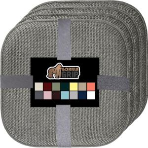 GORILLA GRIP Slip Resistant Chair Cushions, No Ties Required, Memory Foam Pads for Dining Room, Kitchen Table, Office, Rocking Chairs, Plush Seat Cover Cushion Pad, Home Decor, Set of 4, 16×16, Gray(Grey)
