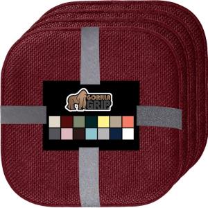 GORILLA GRIP Slip Resistant Chair Cushions, No Ties Required, Memory Foam Pads for Dining Room, Kitchen Table, Office, Rocking Chairs, Plush Seat Cover Cushion Pad, Home Decor, Set of 4, 16×16, Gray(Wine)