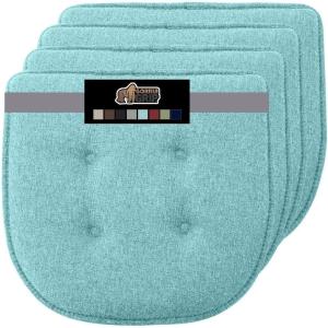 GORILLA GRIP Slip Resistant Chair Cushions, No Ties Required, Memory Foam Pads for Dining Room, Kitchen Table, Office, Rocking Chairs, Plush Seat Cover Cushion Pad, Home Decor, Set of 4, 16×16, Gray(Tufted Turquoise)