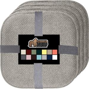 GORILLA GRIP Slip Resistant Chair Cushions, No Ties Required, Memory Foam Pads for Dining Room, Kitchen Table, Office, Rocking Chairs, Plush Seat Cover Cushion Pad, Home Decor, Set of 4, 16×16, Gray(Light Gray)