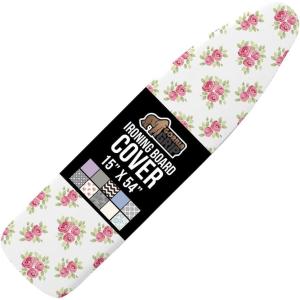 GORILLA GRIP The Original Ironing Board Cover and Pad, Silicone Coating, Thick Scorch Resistant Padding, Heavy Duty Iron Covers Standard Boards, Hook and Loop Fastener Strap, Silver, 15×54(Pink Floral)