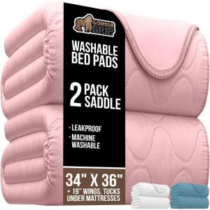 GORILLA GRIP Washable Underpads, Waterproof Reusable Heavy Absorbency Incontinence Bed Pads, Leak Proof Toddler Mattress Pad, 52×34 Slip Resistant Protector for Bedwetting, Adults and Kids, White(Pink)