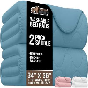 GORILLA GRIP Washable Underpads, Waterproof Reusable Heavy Absorbency Incontinence Bed Pads, Leak Proof Toddler Mattress Pad, 52×34 Slip Resistant Protector for Bedwetting, Adults and Kids, White(Sky Blue)