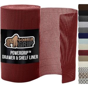 GORILLA GRIP powerGRIP Drawer Shelf and Cabinet Liner, Thick Strong Hold, Non-Adhesive Liners Protect Kitchen Cabinets and Cupboard, Bathroom Drawers, Easy Install, Breathable Mat, 12″ x20′, Gray(Red)