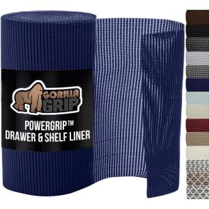 GORILLA GRIP powerGRIP Drawer Shelf and Cabinet Liner, Thick Strong Hold, Non-Adhesive Liners Protect Kitchen Cabinets and Cupboard, Bathroom Drawers, Easy Install, Breathable Mat, 12″ x20′, Gray(Navy)