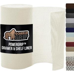 GORILLA GRIP powerGRIP Drawer Shelf and Cabinet Liner, Thick Strong Hold, Non-Adhesive Liners Protect Kitchen Cabinets and Cupboard, Bathroom Drawers, Easy Install, Breathable Mat, 12″ x20′, Gray(Snow White)