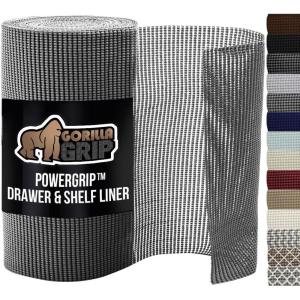 GORILLA GRIP powerGRIP Drawer Shelf and Cabinet Liner, Thick Strong Hold, Non-Adhesive Liners Protect Kitchen Cabinets and Cupboard, Bathroom Drawers, Easy Install, Breathable Mat, 12″ x20′, Gray(Gray)