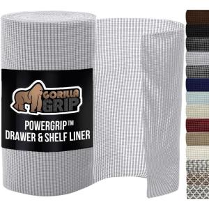 GORILLA GRIP powerGRIP Drawer Shelf and Cabinet Liner, Thick Strong Hold, Non-Adhesive Liners Protect Kitchen Cabinets and Cupboard, Bathroom Drawers, Easy Install, Breathable Mat, 12″ x20′, Gray(Light Gray)