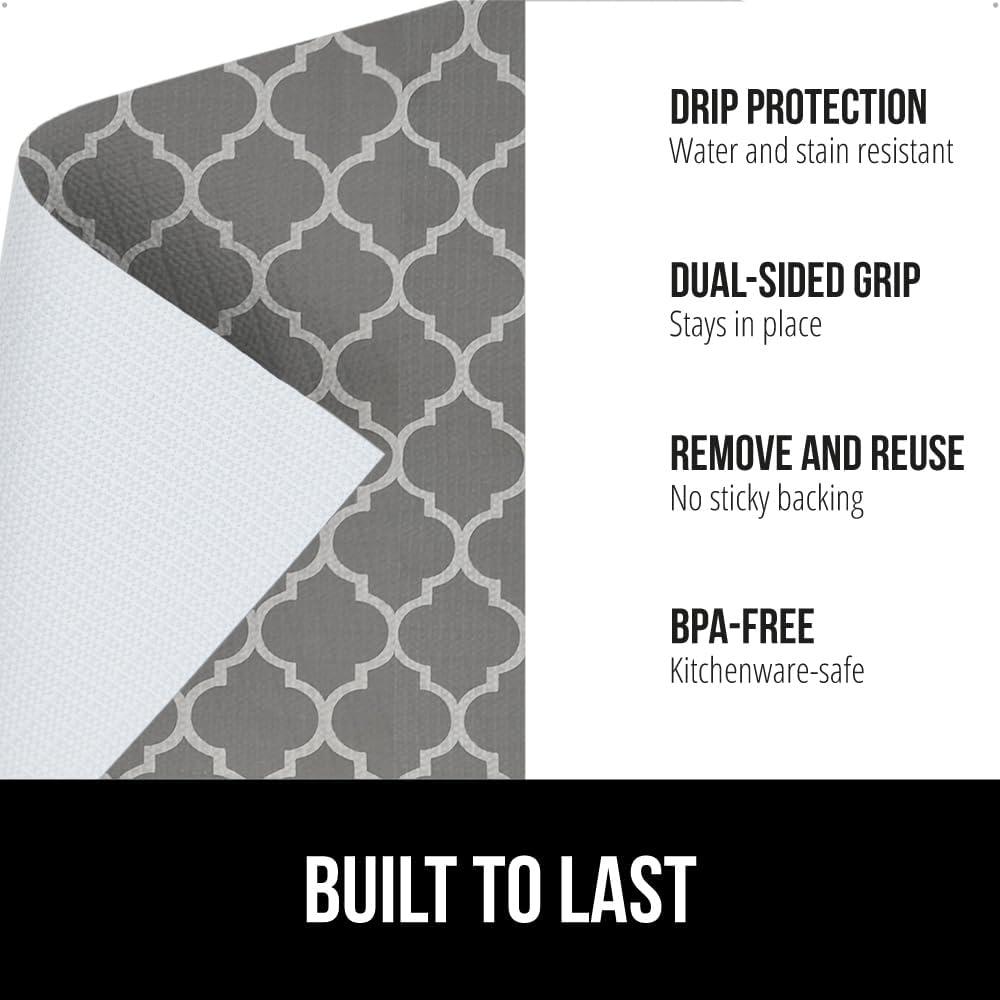 imageGORILLA GRIP DripGuard Shelf Liner Non Adhesive Drawer and Kitchen Cabinet Protector Slip Resistant BPA Free Smooth Surface Plastic Liners for Cabinets Bathrooms Closets 12x120 Inch GrayWhiteGray