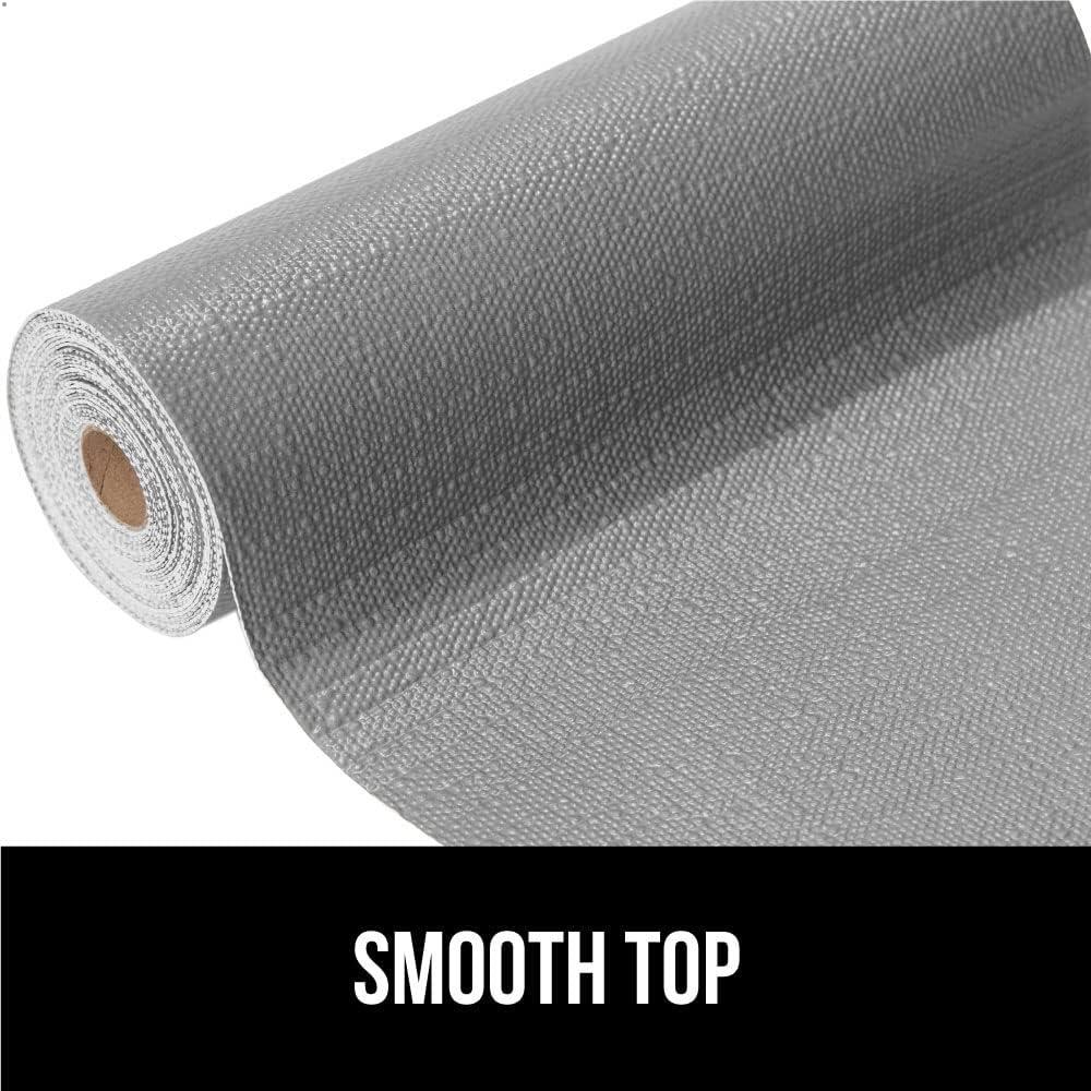 imageGORILLA GRIP DripGuard Shelf Liner Non Adhesive Drawer and Kitchen Cabinet Protector Slip Resistant BPA Free Smooth Surface Plastic Liners for Cabinets Bathrooms Closets 12x120 Inch GrayGray