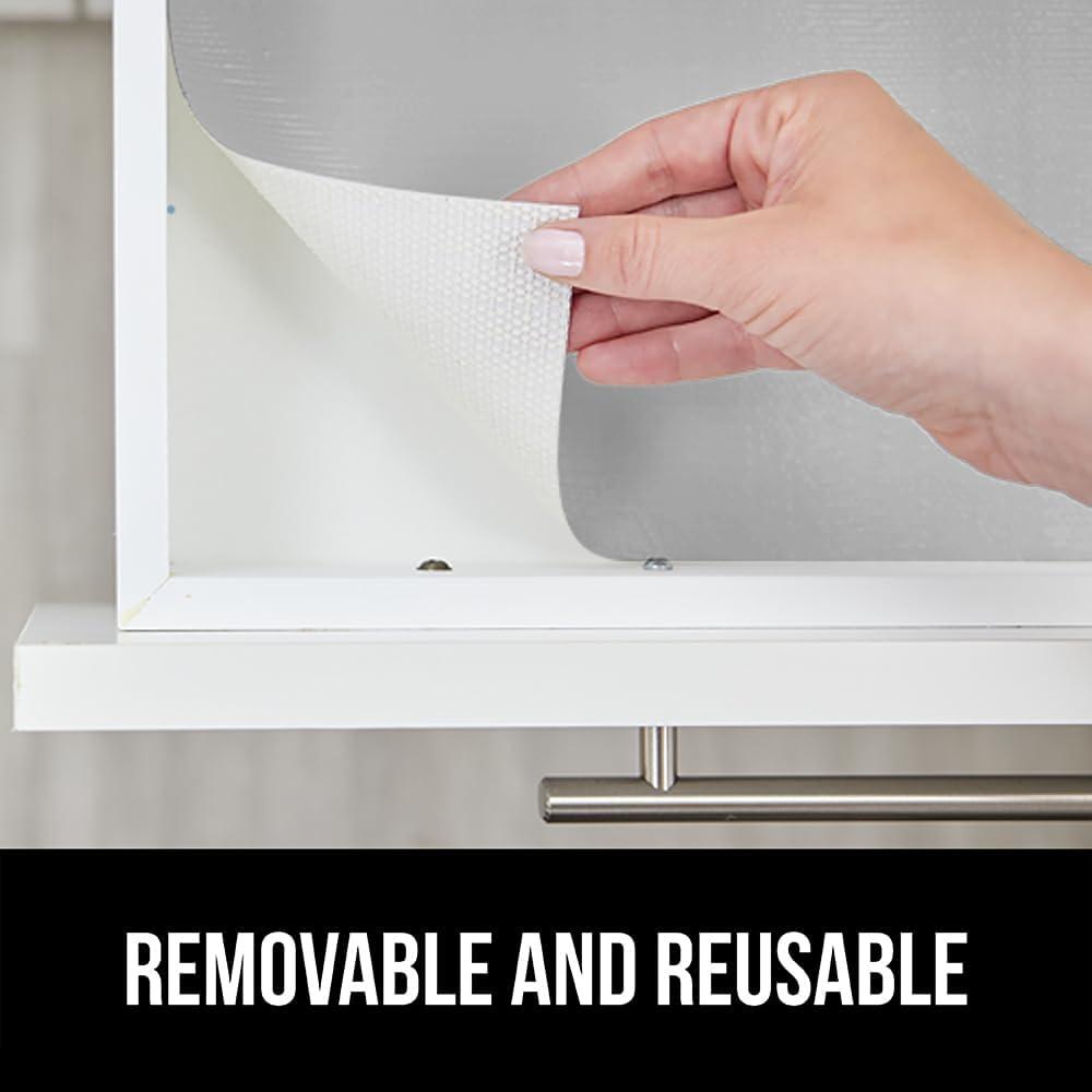 imageGORILLA GRIP DripGuard Shelf Liner Non Adhesive Drawer and Kitchen Cabinet Protector Slip Resistant BPA Free Smooth Surface Plastic Liners for Cabinets Bathrooms Closets 12x120 Inch GrayLight Gray