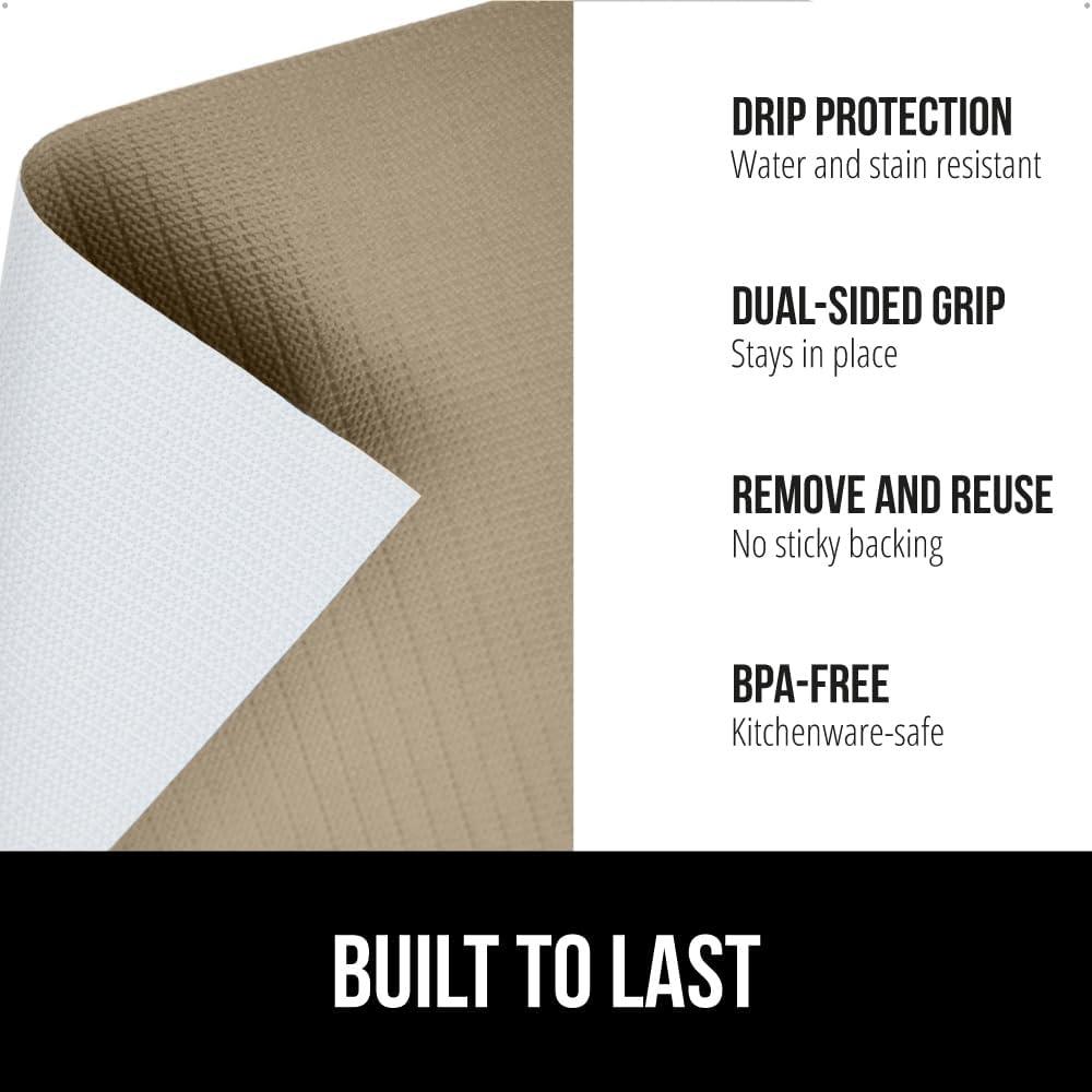 imageGORILLA GRIP DripGuard Shelf Liner Non Adhesive Drawer and Kitchen Cabinet Protector Slip Resistant BPA Free Smooth Surface Plastic Liners for Cabinets Bathrooms Closets 12x120 Inch GrayBeige