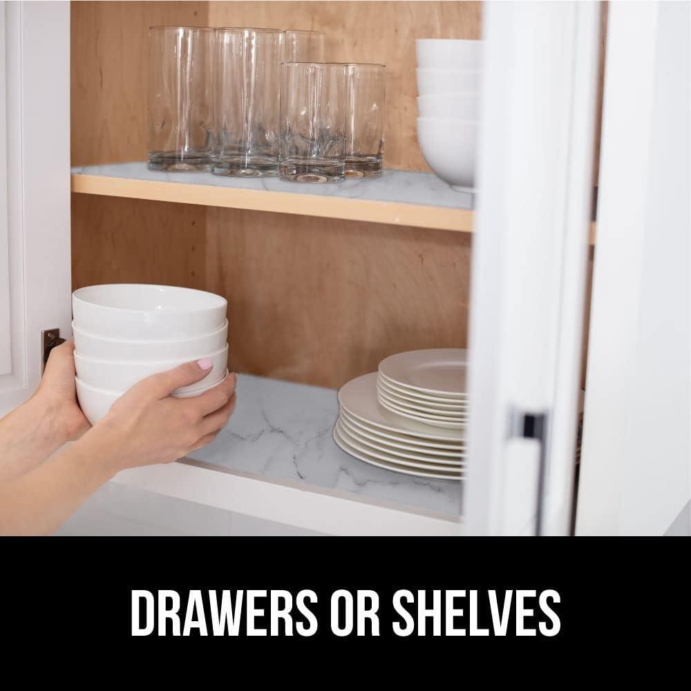imageGORILLA GRIP DripGuard Shelf Liner Non Adhesive Drawer and Kitchen Cabinet Protector Slip Resistant BPA Free Smooth Surface Plastic Liners for Cabinets Bathrooms Closets 12x120 Inch GrayMarble