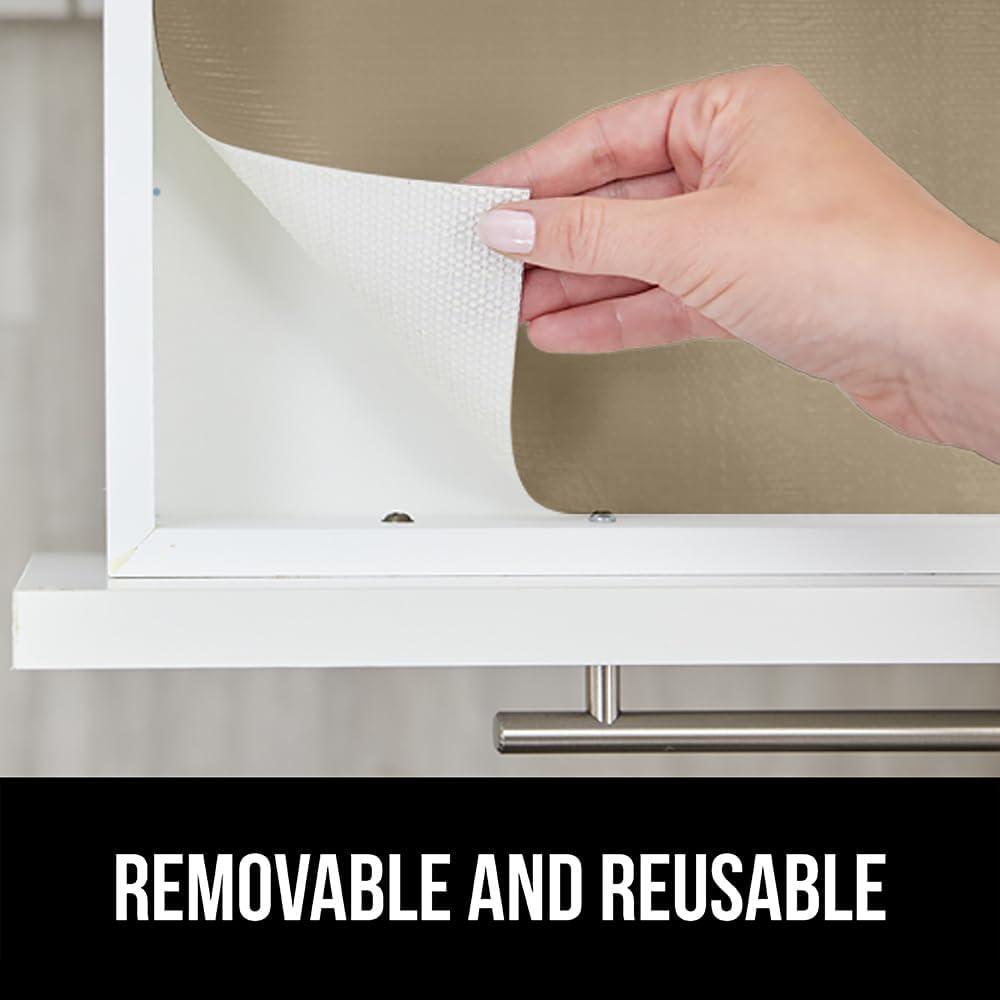 imageGORILLA GRIP DripGuard Shelf Liner Non Adhesive Drawer and Kitchen Cabinet Protector Slip Resistant BPA Free Smooth Surface Plastic Liners for Cabinets Bathrooms Closets 12x120 Inch GrayBeige