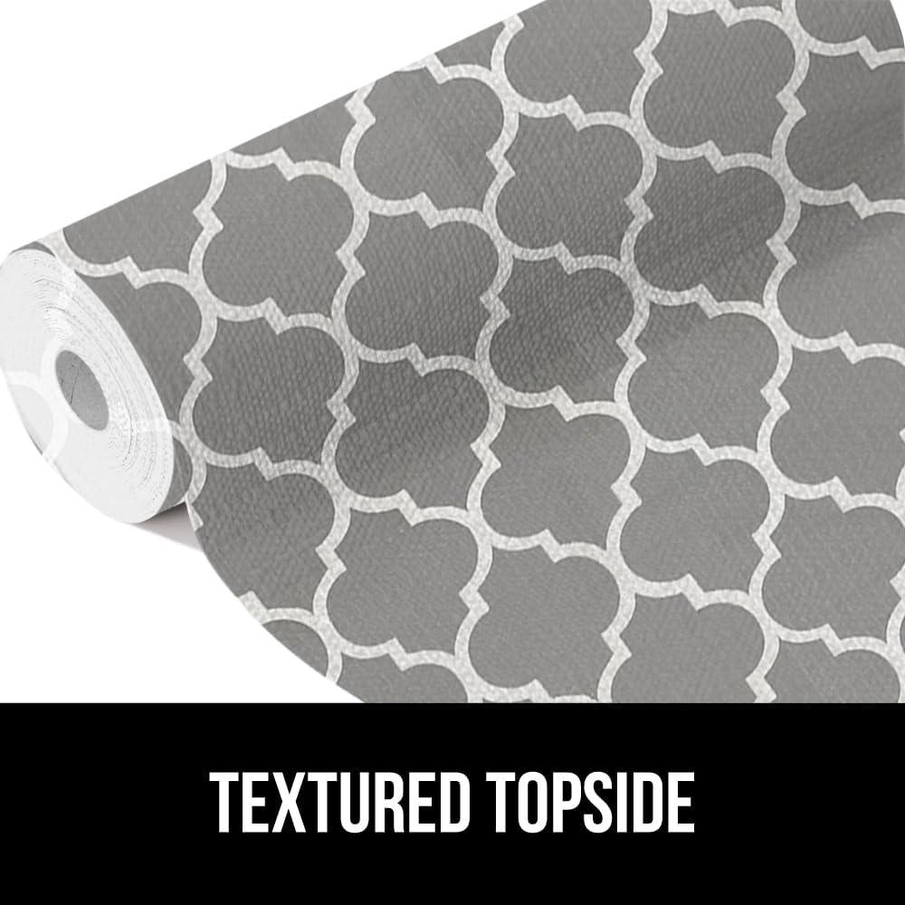 imageGORILLA GRIP DripGuard Shelf Liner Non Adhesive Drawer and Kitchen Cabinet Protector Slip Resistant BPA Free Smooth Surface Plastic Liners for Cabinets Bathrooms Closets 12x120 Inch GrayWhiteGray