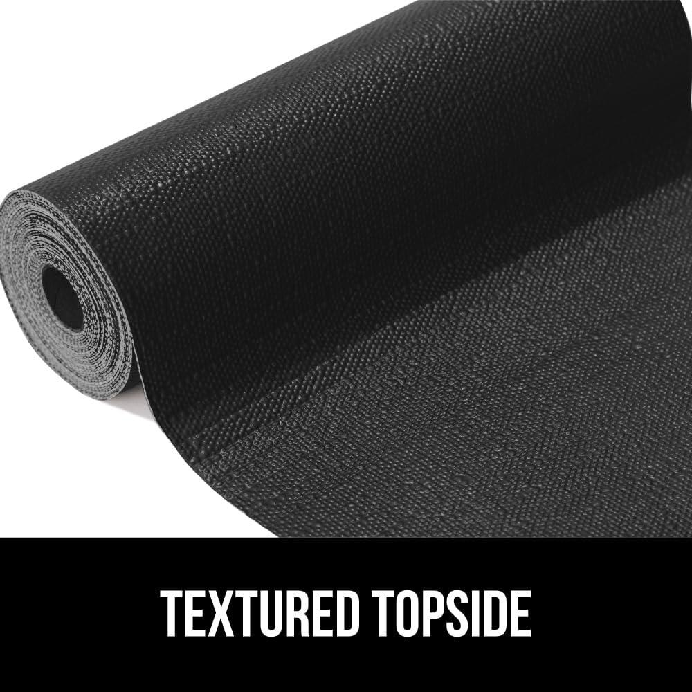 imageGORILLA GRIP DripGuard Shelf Liner Non Adhesive Drawer and Kitchen Cabinet Protector Slip Resistant BPA Free Smooth Surface Plastic Liners for Cabinets Bathrooms Closets 12x120 Inch GrayBlack