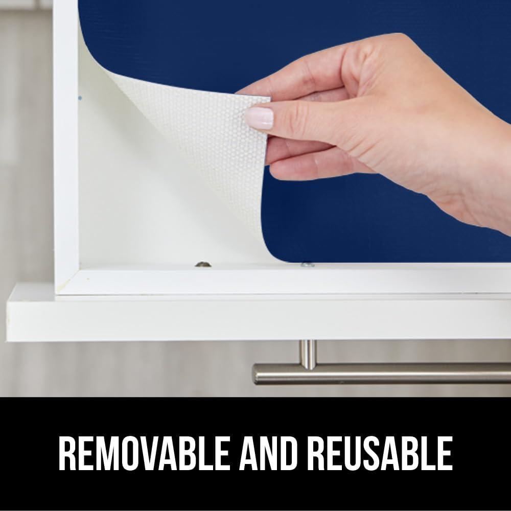 imageGORILLA GRIP DripGuard Shelf Liner Non Adhesive Drawer and Kitchen Cabinet Protector Slip Resistant BPA Free Smooth Surface Plastic Liners for Cabinets Bathrooms Closets 12x120 Inch GrayNavy