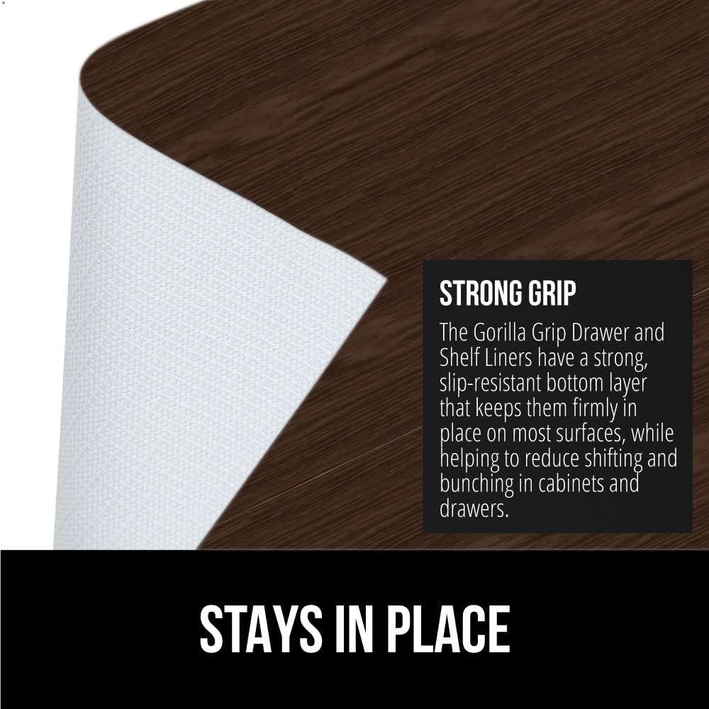 imageGORILLA GRIP DripGuard Shelf Liner Non Adhesive Drawer and Kitchen Cabinet Protector Slip Resistant BPA Free Smooth Surface Plastic Liners for Cabinets Bathrooms Closets 12x120 Inch GrayWood