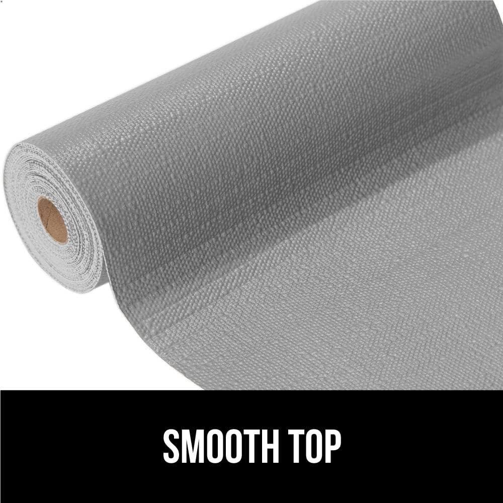 imageGORILLA GRIP DripGuard Shelf Liner Non Adhesive Drawer and Kitchen Cabinet Protector Slip Resistant BPA Free Smooth Surface Plastic Liners for Cabinets Bathrooms Closets 12x120 Inch GrayLight Gray
