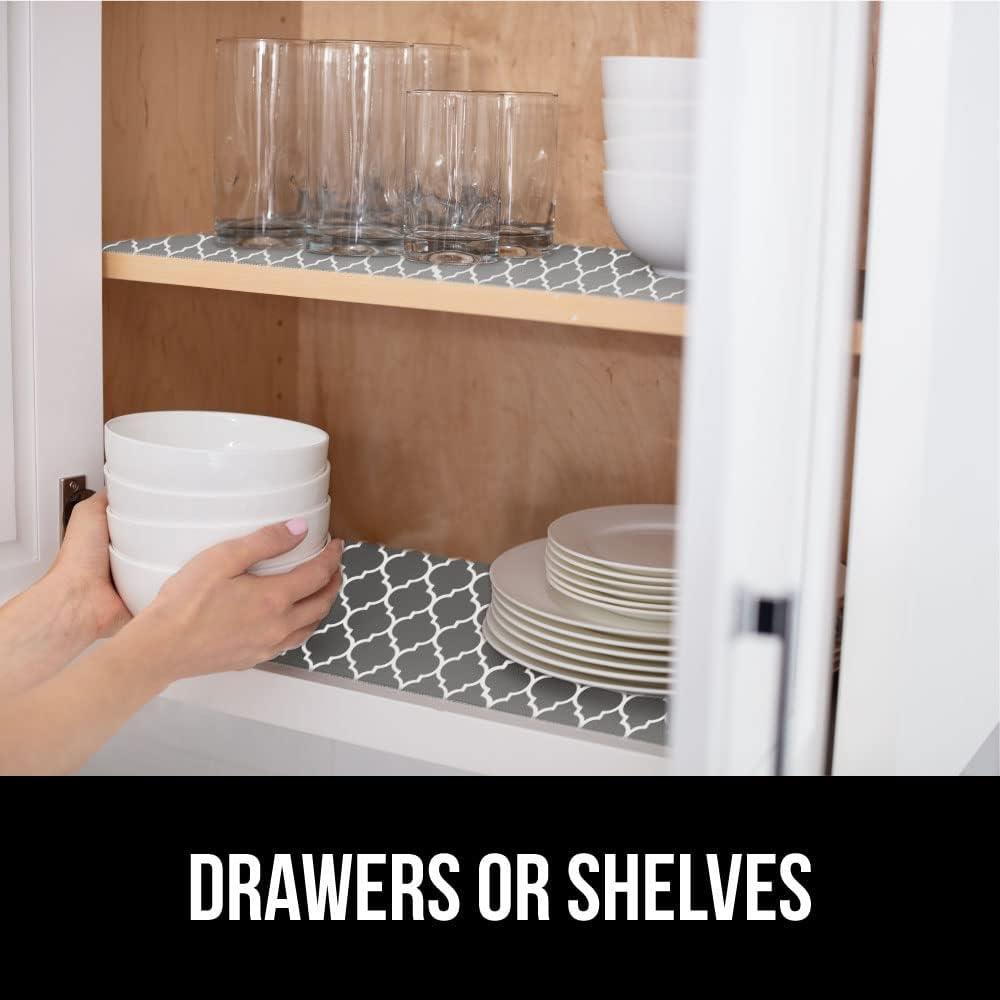 imageGORILLA GRIP DripGuard Shelf Liner Non Adhesive Drawer and Kitchen Cabinet Protector Slip Resistant BPA Free Smooth Surface Plastic Liners for Cabinets Bathrooms Closets 12x120 Inch GrayWhiteGray