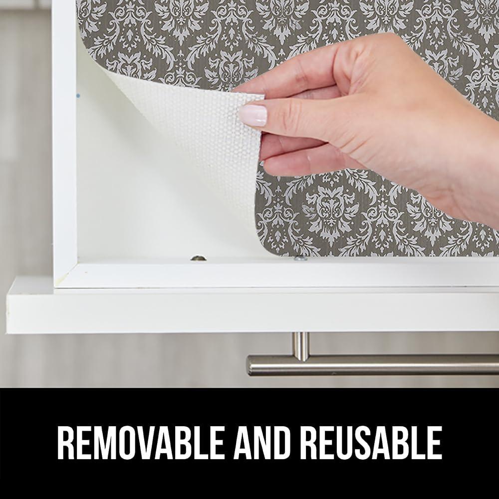 imageGORILLA GRIP DripGuard Shelf Liner Non Adhesive Drawer and Kitchen Cabinet Protector Slip Resistant BPA Free Smooth Surface Plastic Liners for Cabinets Bathrooms Closets 12x120 Inch GrayBeigeCream