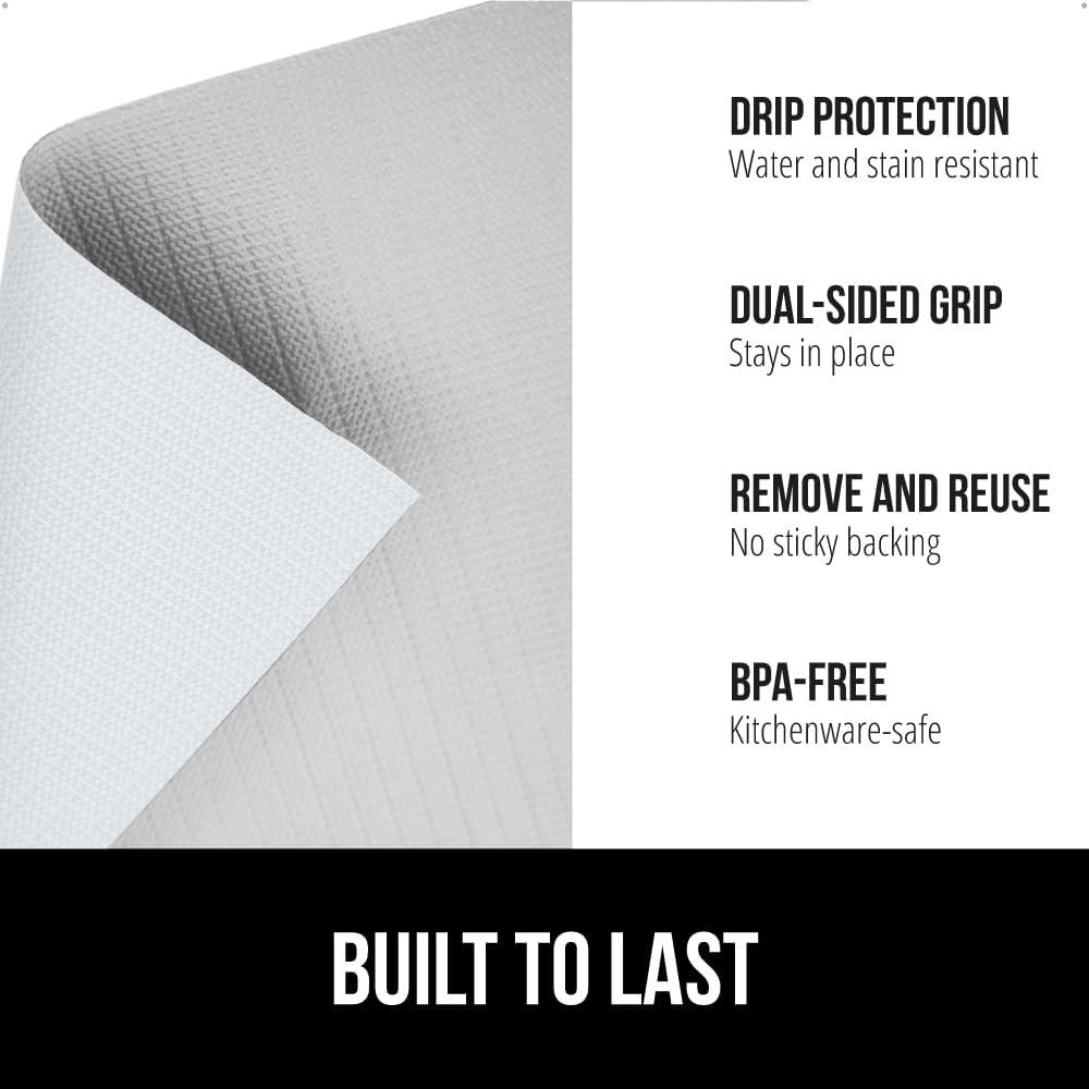 imageGORILLA GRIP DripGuard Shelf Liner Non Adhesive Drawer and Kitchen Cabinet Protector Slip Resistant BPA Free Smooth Surface Plastic Liners for Cabinets Bathrooms Closets 12x120 Inch GrayLight Gray