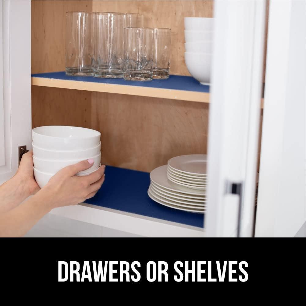 imageGORILLA GRIP DripGuard Shelf Liner Non Adhesive Drawer and Kitchen Cabinet Protector Slip Resistant BPA Free Smooth Surface Plastic Liners for Cabinets Bathrooms Closets 12x120 Inch GrayNavy