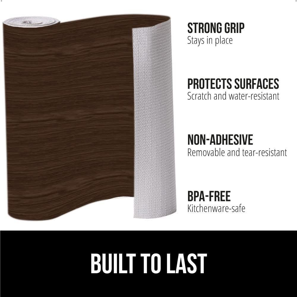 imageGORILLA GRIP DripGuard Shelf Liner Non Adhesive Drawer and Kitchen Cabinet Protector Slip Resistant BPA Free Smooth Surface Plastic Liners for Cabinets Bathrooms Closets 12x120 Inch GrayWood