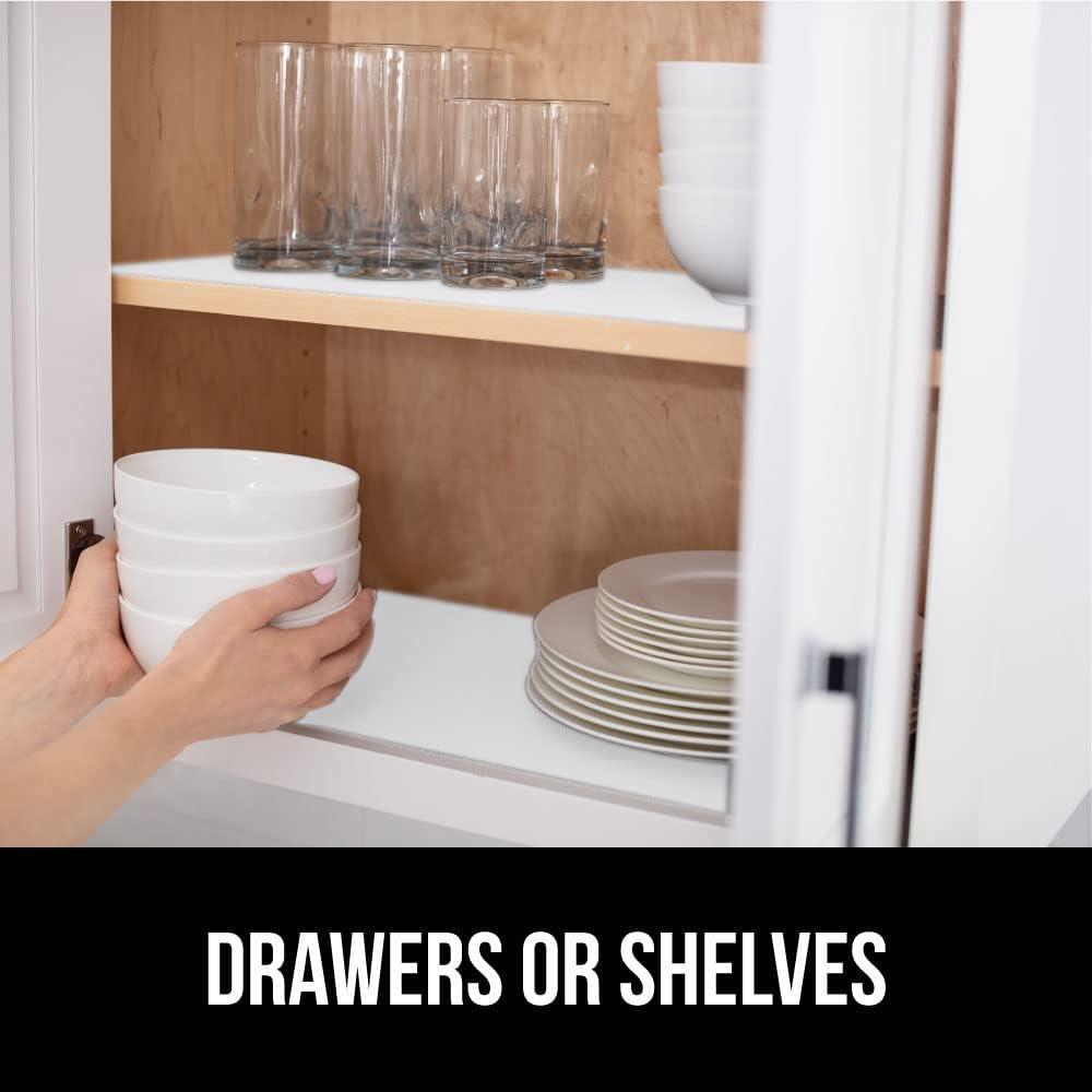 imageGORILLA GRIP DripGuard Shelf Liner Non Adhesive Drawer and Kitchen Cabinet Protector Slip Resistant BPA Free Smooth Surface Plastic Liners for Cabinets Bathrooms Closets 12x120 Inch GrayWhite