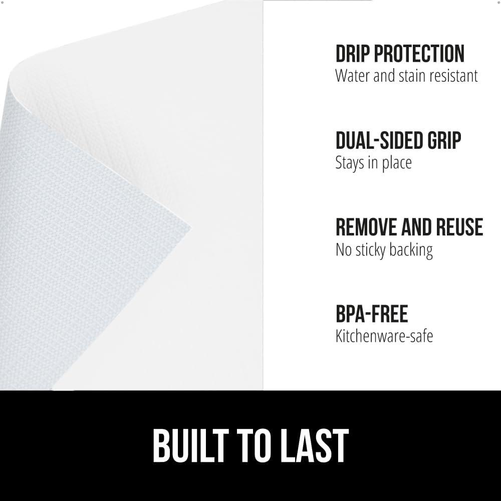 imageGORILLA GRIP DripGuard Shelf Liner Non Adhesive Drawer and Kitchen Cabinet Protector Slip Resistant BPA Free Smooth Surface Plastic Liners for Cabinets Bathrooms Closets 12x120 Inch GrayWhite