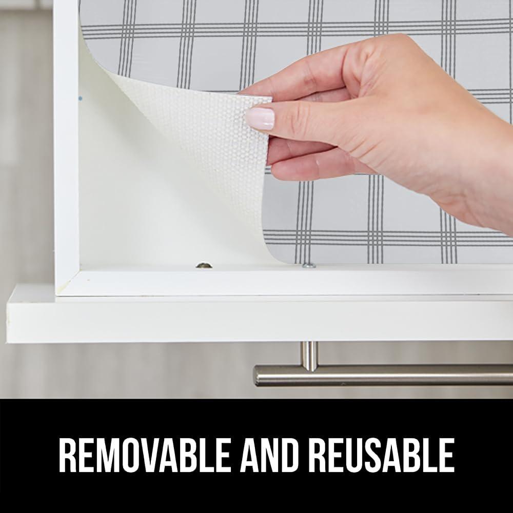 imageGORILLA GRIP DripGuard Shelf Liner Non Adhesive Drawer and Kitchen Cabinet Protector Slip Resistant BPA Free Smooth Surface Plastic Liners for Cabinets Bathrooms Closets 12x120 Inch GrayStripe GrayWhite