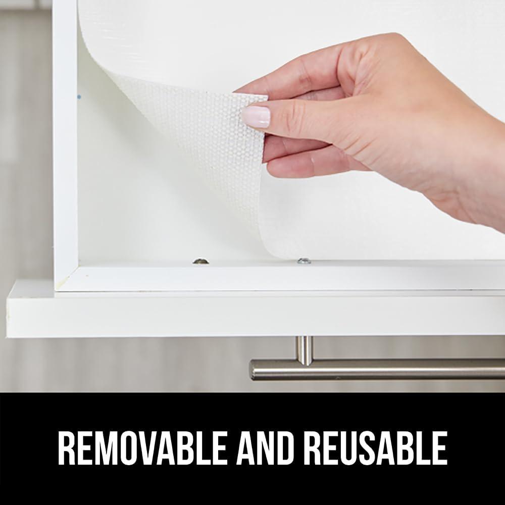 imageGORILLA GRIP DripGuard Shelf Liner Non Adhesive Drawer and Kitchen Cabinet Protector Slip Resistant BPA Free Smooth Surface Plastic Liners for Cabinets Bathrooms Closets 12x120 Inch GrayWhite