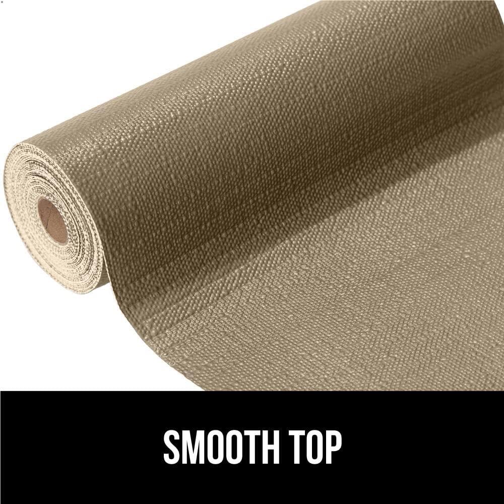 imageGORILLA GRIP DripGuard Shelf Liner Non Adhesive Drawer and Kitchen Cabinet Protector Slip Resistant BPA Free Smooth Surface Plastic Liners for Cabinets Bathrooms Closets 12x120 Inch GrayBeige