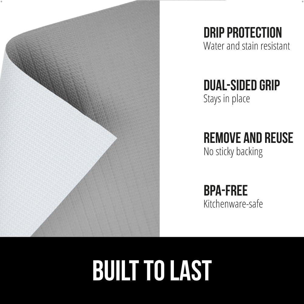 imageGORILLA GRIP DripGuard Shelf Liner Non Adhesive Drawer and Kitchen Cabinet Protector Slip Resistant BPA Free Smooth Surface Plastic Liners for Cabinets Bathrooms Closets 12x120 Inch GrayGray