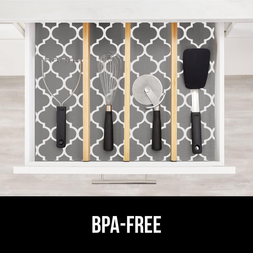 imageGORILLA GRIP DripGuard Shelf Liner Non Adhesive Drawer and Kitchen Cabinet Protector Slip Resistant BPA Free Smooth Surface Plastic Liners for Cabinets Bathrooms Closets 12x120 Inch GrayWhiteGray