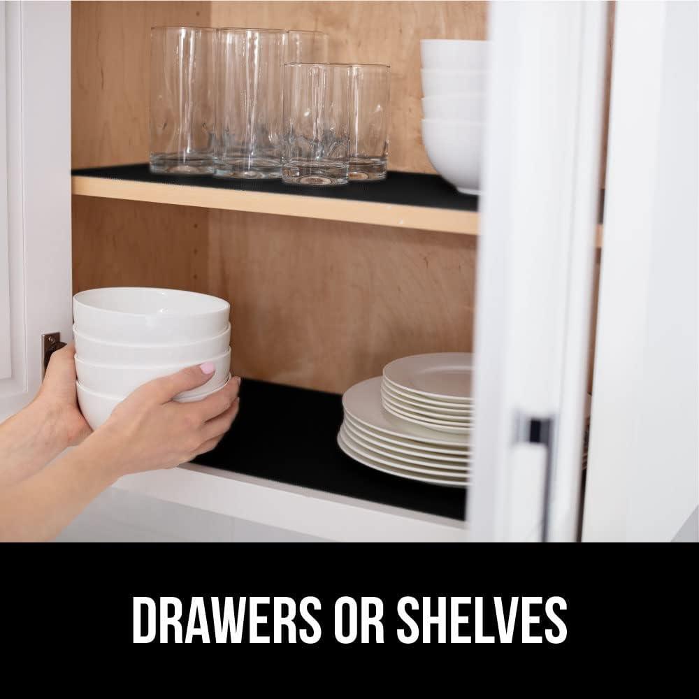 imageGORILLA GRIP DripGuard Shelf Liner Non Adhesive Drawer and Kitchen Cabinet Protector Slip Resistant BPA Free Smooth Surface Plastic Liners for Cabinets Bathrooms Closets 12x120 Inch GrayBlack